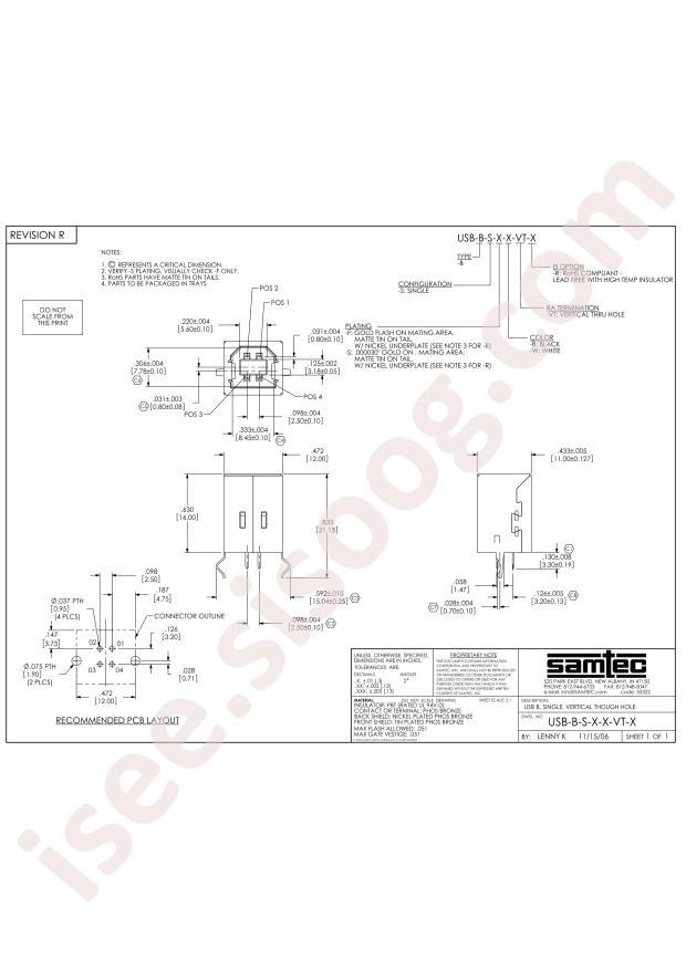 Samtec USB-B-S-S-W-TH-R