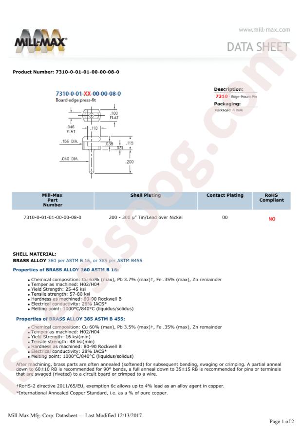Mill-Max Mfg. Corp. 7310-0-01-01-00-00-08-0