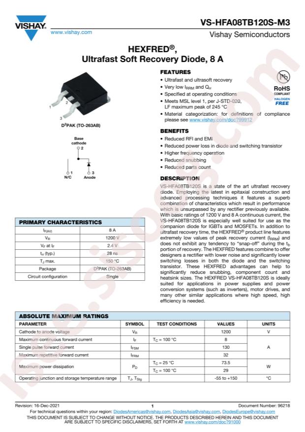 VISHAY VS-HFA08TB120S-M3
