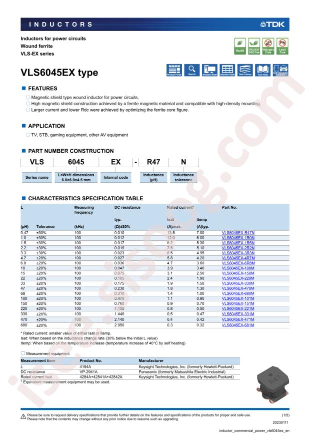 TDK VLS6045EX-101M