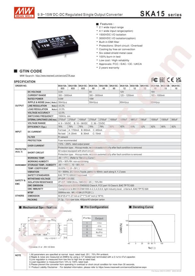 MEAN WELL SKA15A-05