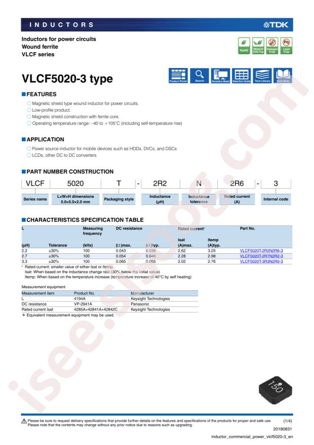 TDK VLCF5020T-3R3N2R0-3