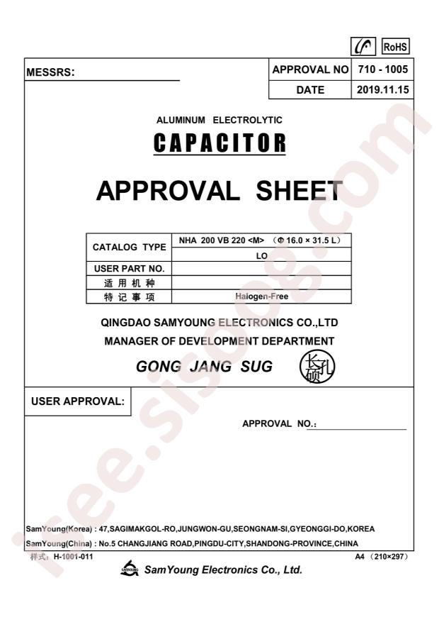 SAMYOUNG NHA 200V 220UF 16*31.5
