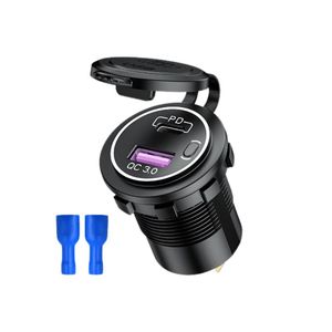 شارژر روپنلی خودرویی با خروجی فست شارژ USB و Type-C و کلید روشن/خاموش (سفید)
