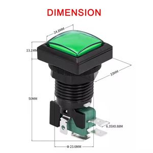 Game Push Button Square Switch 12V LED Illuminated / Arcade Machine Gaming / 33mmx 33mm/ GREEN