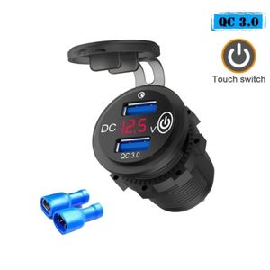شارژر USB خودرویی روپنلی گرد قرمز دو خروجی فست شارژ QC3.0 با ON/OFF لمسی و نمایشگر ولتاژ