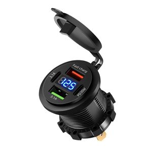 شارژر خودرویی پنلی 4پورت دارای نمایشگر ولتاژ(ابی رنگ) مدل MT 2U2C