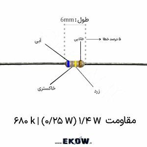 مقاومت 1/4 وات 680 کیلو اهم ( 1/4W 680 k)