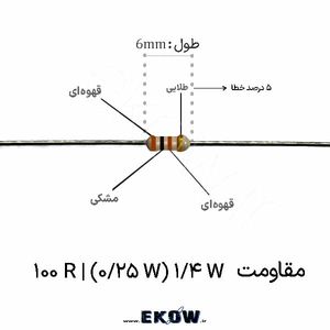 مقاومت 1/4 وات 100 اهم ( 1/4W 100 R)