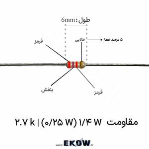 مقاومت 1/4 وات 2.7 کیلو اهم ( 1/4W 2.7 k) پک 5000 عددی