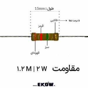 مقاومت 2 وات 1.2 مگا اهم ( 2W 1.2 M) پک 50 عددی