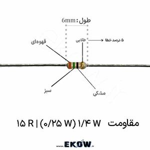 مقاومت 1/4 وات 15 اهم ( 1/4W 15 R)