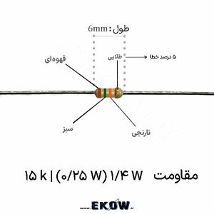 مقاومت 1/4 وات 15 کیلو اهم ( 1/4W 15 k)