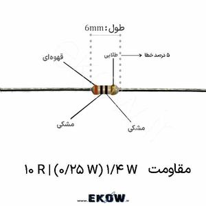 مقاومت 1/4 وات 10 اهم ( 1/4W 10 R)