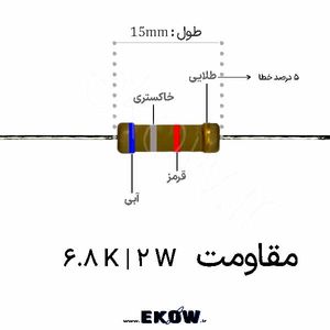 مقاومت 2 وات 6.8 کیلو اهم ( 2W 6.8 K) پک 1000 عددی