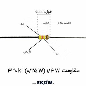 مقاومت 1/4 وات 430 کیلو اهم ( 1/4W 430 k) پک 50 عددی