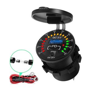ماژول شارژر فندکی روپنلی خودرو دارای خروجی USB و Type-C فست شارژ با نمایشگر ولتاژ و کلید خاموش/روشن