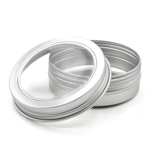 قوطی فلزی نقره ای با درب شیشه ای 60ml سایز 68x25mm