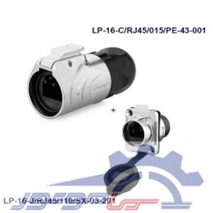 کانکتور ضد آب 8 پین RJ45 نری مادگی قطر 16mm با درپوش سری LP بدنه فلزی
