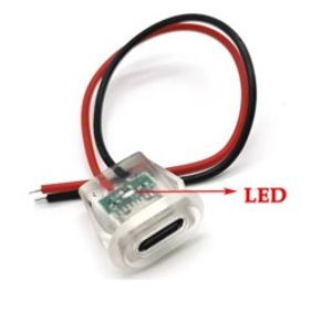 کانکتور مادگی Type-c شفاف پنلی 2 سیم فشاری چراغدار