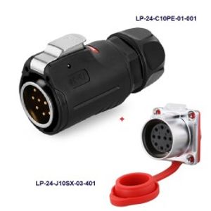 کانکتور ضد آب 10 پین پنلی نری و مادگی قطر 24mm بادرپوش