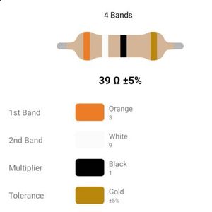 RESISTOR 1/4W 39R %5 – مقاومت 1/4 وات 39 اهم 5% کربنی