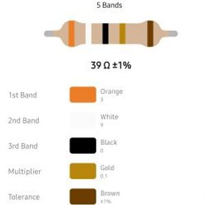 RESISTOR 1/4W 39R %1 – مقاومت 1/4 وات 39 اهم 1% متال فیلم