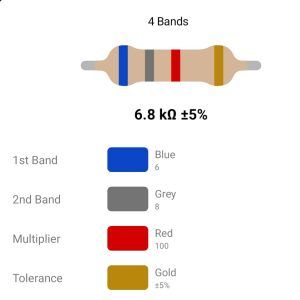 RESISTOR 1/4W 6.8K %5 – مقاومت 1/4 وات 6.8 کیلو اهم 5% کربنی