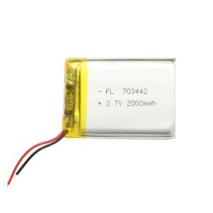 باتری لیتیوم پلیمر 3.7v ظرفیت 2000mAh کد 703442
