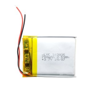 باتری لیتیوم پلیمر 3.7v ظرفیت 700mAh کد 503035