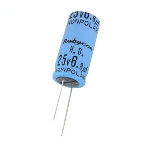خازن الکترولیتی بدون پلاریته 6.8uF / 25V ژاپنی مارک RUBYCON