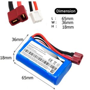 باتری لیتیوم یون سرتخت 7.4 ولتی 1500میلی آمپر سایز 18650 T plug 15C | باتری ماشین کنترلی WLTOYS 12423 آفرود