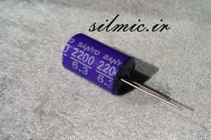 خازن جامد 2200 میکرو فاراد 6.3 ولت SANYO ژاپن سری SA های گرید های فرکانس