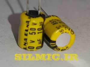 خازن گرید صوتی 10 میکرو فاراد 50 ولت ELNA مینیاتوری سری RC2 yellow