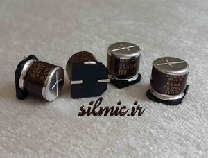 خازن الکترولیتی 100 میکرو فاراد 35 ولت smd النا ژاپن سریRVH LOW ESR دما بالا
