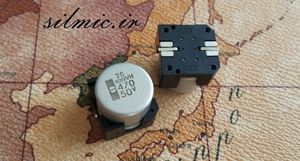 خازن 470 میکرو فاراد 50 ولت SMD ساخت nippon ژاپن سری mvh دمای 125 درجه