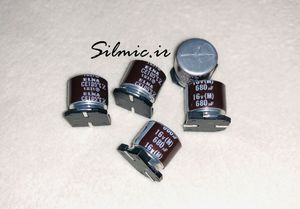 خازن 680 میکرو فاراد 16 ولت elna ژاپن نوع SMD سری RVZ مینیاتوری امپدانس پایین