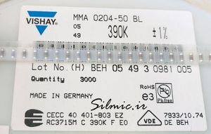 مقاومت 390 کیلو اهم 0.4 وات 1% ساخت VISHAY فیلم لایه نازک ضریب 50ppm