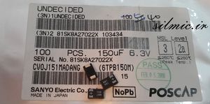 خازن تانتالیوم 150 میکرو فاراد 6.3 ولت SMD ساخت SANYO سری 6TPB150M