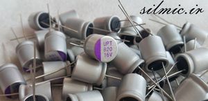 خازن جامد 820 میکرو فاراد 16 ولت unicon ژاپن سری upt با امپدانس بسیار پایین