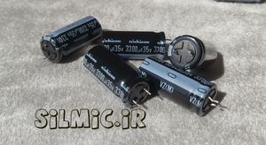 خازن الکترولیت 3300 میکرو فاراد 35 ولت nichicon ژاپن سری vz با ابعاد مینیاتوری