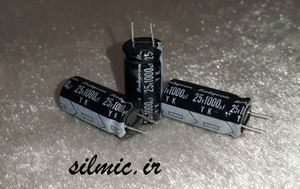 خازن الکترولیتی 1000 میکرو فاراد 25 ولت Rubycon ژاپن سری مینیاتوری YK