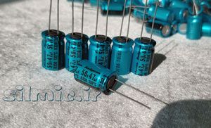 خازن 47 میکرو فاراد 50 ولت ژاپنی Rubycon سری RX30 با رنج دمایی 130 درجه