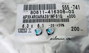 خازن پلیمر جامد 390 میکرو فاراد 4 ولت NIPPON سری PXK و Super low ESR