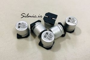 خازن 100 میکرو فاراد 100 ولت SMD ساخت nippon ژاپن سری MVY با ESR کم