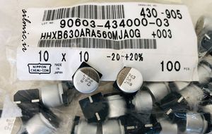 خازن پلیمری 56 میکرو فاراد 63 ولت NIPPON نوع SMD سری HXB طول عمر بالا