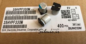 خازن پلیمر جامد 330 میکرو فاراد 35 ولت SANYO/SUNCON ژاپن دمای کار 125 درجه