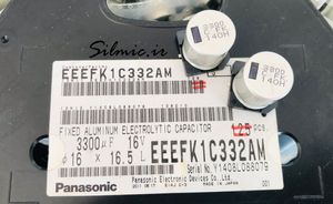 خازن های فای 3300 میکرو فاراد 16 ولت Panasonic سری FK و Low impedance