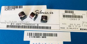 خازن 22 میکرو فاراد 100 ولت ELNA نوع SMD سری RV مینیاتوری LOW ESR