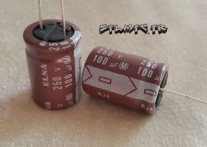 خازن الکترولیتی 100 میکرو فاراد 250 ولت ژاپنی ELNA سری RJ4 با امپدانس پایین